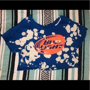 Acid wash Bud Light cropped distressed tee shirt